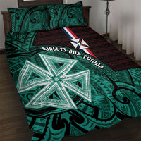Wallis And Futuna Quilt Bed Set Tribal Polynesian Tattoo Heritage Cross Flag TS04 Green Black - Polynesian Pride