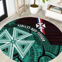 Wallis And Futuna Round Carpet Tribal Polynesian Tattoo Heritage Cross Flag TS04 Green Black - Polynesian Pride