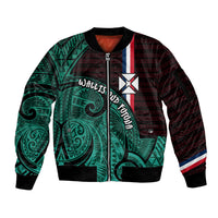 Wallis And Futuna Sleeve Zip Bomber Jacket Tribal Polynesian Tattoo Heritage Cross Flag TS04 Unisex Green Black - Polynesian Pride