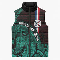 Wallis And Futuna Sleeveless Puffer Jacket Tribal Polynesian Tattoo Heritage Cross Flag TS04 Unisex Green Black - Polynesian Pride