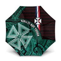 Wallis And Futuna Umbrella Tribal Polynesian Tattoo Heritage Cross Flag TS04 One Size Folded 11.42 inch Opened Diameter 37.4 inch Green Black - Polynesian Pride