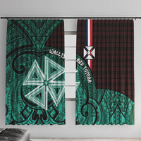 Wallis And Futuna Window Curtain Tribal Polynesian Tattoo Heritage Cross Flag TS04 With Hooks Green Black - Polynesian Pride