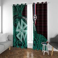 Wallis And Futuna Window Curtain Tribal Polynesian Tattoo Heritage Cross Flag TS04 With Grommets Green Black - Polynesian Pride