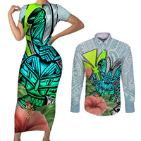 Polynesian Hawaii Couples Matching Short Sleeve Bodycon Dress and Long Sleeve Button Shirt Kanaka with Crab Tribal tattoo TS04 Multicolor - Polynesian Pride