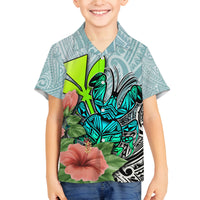 Polynesian Hawaii Family Matching Off Shoulder Long Sleeve Dress and Hawaiian Shirt Kanaka with Crab Tribal tattoo TS04 Son's Shirt Multicolor - Polynesian Pride