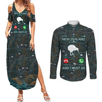 New Zealand is Calling and I Must Go Couples Matching Summer Maxi Dress and Long Sleeve Button Shirt Kiwi Bird Silhouette TS04 Multicolor - Polynesian Pride