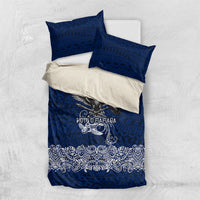 American Samoa Eagle Bedding Set Sea Turtle Traditional Polynesian Tribal Tattoo TS04 US Twin 172cm x 218cm Blue White - Polynesian Pride