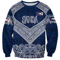 American Samoa Eagle Sweatshirt Sea Turtle Traditional Polynesian Tribal Tattoo TS04 Unisex Blue White - Polynesian Pride