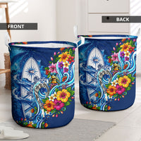 American Samoa Pago Pago Laundry Basket Sea Turtle And Fruit Bat - Tropical Hibiscus Flowers Polynesian TS04 - Polynesian Pride