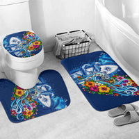 American Samoa Pago Pago Bathroom Set Sea Turtle And Fruit Bat - Tropical Hibiscus Flowers Polynesian TS04 Mat Set Only (3 pcs) One Size Blue White - Polynesian Pride