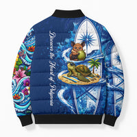American Samoa Pago Pago Bomber Puffer Jacket Sea Turtle And Fruit Bat - Tropical Hibiscus Flowers Polynesian TS04 - Polynesian Pride