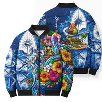 American Samoa Pago Pago Bomber Puffer Jacket Sea Turtle And Fruit Bat - Tropical Hibiscus Flowers Polynesian TS04 - Polynesian Pride