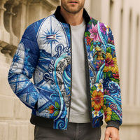 American Samoa Pago Pago Bomber Puffer Jacket Sea Turtle And Fruit Bat - Tropical Hibiscus Flowers Polynesian TS04 - Polynesian Pride