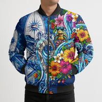 American Samoa Pago Pago Bomber Puffer Jacket Sea Turtle And Fruit Bat - Tropical Hibiscus Flowers Polynesian TS04 - Polynesian Pride