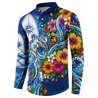American Samoa Pago Pago Button Sweatshirt Sea Turtle And Fruit Bat - Tropical Hibiscus Flowers Polynesian TS04 - Polynesian Pride