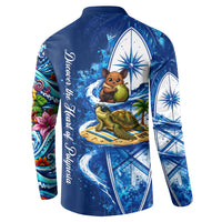 American Samoa Pago Pago Button Sweatshirt Sea Turtle And Fruit Bat - Tropical Hibiscus Flowers Polynesian TS04 - Polynesian Pride