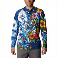 American Samoa Pago Pago Button Sweatshirt Sea Turtle And Fruit Bat - Tropical Hibiscus Flowers Polynesian TS04 - Polynesian Pride