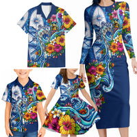 American Samoa Pago Pago Family Matching Long Sleeve Bodycon Dress and Hawaiian Shirt Sea Turtle And Fruit Bat - Tropical Hibiscus Flowers Polynesian TS04 - Polynesian Pride