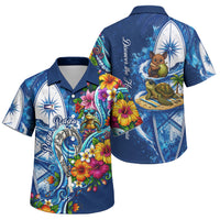 American Samoa Pago Pago Family Matching Long Sleeve Bodycon Dress and Hawaiian Shirt Sea Turtle And Fruit Bat - Tropical Hibiscus Flowers Polynesian TS04 Son's Shirt Blue White - Polynesian Pride