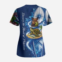 American Samoa Pago Pago Scrub Top Sea Turtle And Fruit Bat - Tropical Hibiscus Flowers Polynesian TS04 - Polynesian Pride