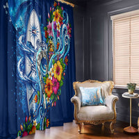 American Samoa Pago Pago Window Curtain Sea Turtle And Fruit Bat - Tropical Hibiscus Flowers Polynesian TS04 - Polynesian Pride