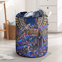 American Samoa Warrior Laundry Basket Polynesian Fruit Bat Talofa Urban Graffiti Street Art TS04 Blue Yellow - Polynesian Pride