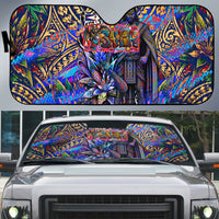 American Samoa Warrior Auto Sun Shade Polynesian Fruit Bat Talofa Urban Graffiti Street Art TS04 Blue Yellow - Polynesian Pride