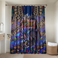 American Samoa Warrior Bathroom Set Polynesian Fruit Bat Talofa Urban Graffiti Street Art TS04 Shower Curtain Only Blue Yellow - Polynesian Pride
