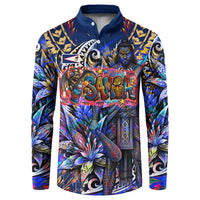 American Samoa Warrior Button Sweatshirt Polynesian Fruit Bat Talofa Urban Graffiti Street Art TS04 Blue Yellow - Polynesian Pride