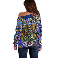 American Samoa Warrior Off Shoulder Sweater Polynesian Fruit Bat Talofa Urban Graffiti Street Art TS04 - Polynesian Pride