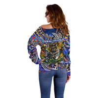 American Samoa Warrior Off Shoulder Sweater Polynesian Fruit Bat Talofa Urban Graffiti Street Art TS04 - Polynesian Pride