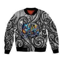 Chur Bro Shaka Sign Bomber Jacket New Zealand Koru Colorful Graffiti Splash