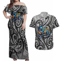 Chur Bro Shaka Sign Couples Matching Off Shoulder Maxi Dress and Hawaiian Shirt New Zealand Koru Colorful Graffiti Splash TS04 Multicolor - Polynesian Pride