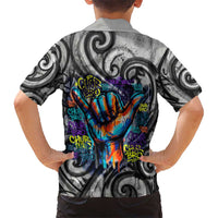Chur Bro Shaka Sign Family Matching Off The Shoulder Long Sleeve Dress and Hawaiian Shirt New Zealand Koru Colorful Graffiti Splash TS04 - Polynesian Pride