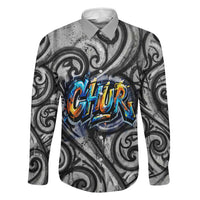 Chur Bro Shaka Sign Family Matching Tank Maxi Dress and Hawaiian Shirt New Zealand Koru Colorful Graffiti Splash TS04 Dad's Shirt - Long Sleeve Multicolor - Polynesian Pride