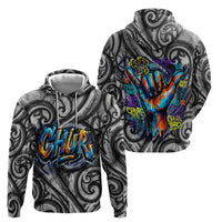 Chur Bro Shaka Sign Hoodie New Zealand Koru Colorful Graffiti Splash