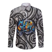 Chur Bro Shaka Sign Long Sleeve Button Shirt New Zealand Koru Colorful Graffiti Splash