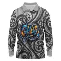 Chur Bro Shaka Sign Long Sleeve Polo Shirt New Zealand Koru Colorful Graffiti Splash TS04 Multicolor - Polynesian Pride