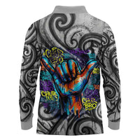 Chur Bro Shaka Sign Long Sleeve Polo Shirt New Zealand Koru Colorful Graffiti Splash TS04 - Polynesian Pride