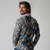 Chur Bro Shaka Sign Long Sleeve Polo Shirt New Zealand Koru Colorful Graffiti Splash TS04 - Polynesian Pride