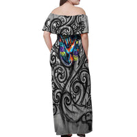 Chur Bro Shaka Sign Off Shoulder Maxi Dress New Zealand Koru Colorful Graffiti Splash