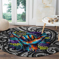Chur Bro Shaka Sign Round Carpet New Zealand Koru Colorful Graffiti Splash