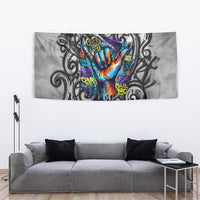 Chur Bro Shaka Sign Tapestry New Zealand Koru Colorful Graffiti Splash