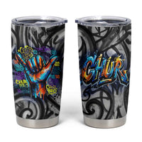 Chur Bro Shaka Sign Tumbler Cup New Zealand Koru Colorful Graffiti Splash