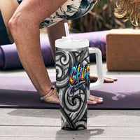 Chur Bro Shaka Sign Tumbler With Handle New Zealand Koru Colorful Graffiti Splash