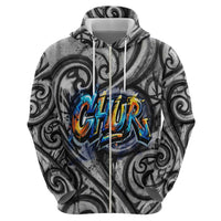 Chur Bro Shaka Sign Zip Hoodie New Zealand Koru Colorful Graffiti Splash