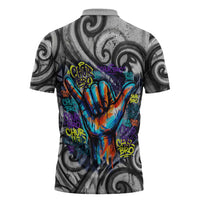 Chur Bro Shaka Sign Zipper Polo Shirt New Zealand Koru Colorful Graffiti Splash TS04 - Polynesian Pride