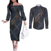 New Zealand She’ll Be Right Couples Matching Off The Shoulder Long Sleeve Dress and Long Sleeve Button Shirt NZ Slang No. 8 Wire Map Pattern