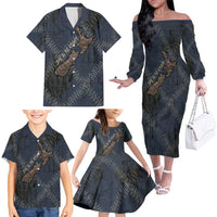 New Zealand She’ll Be Right Family Matching Off The Shoulder Long Sleeve Dress and Hawaiian Shirt NZ Slang No. 8 Wire Map Pattern TS04 - Polynesian Pride
