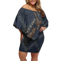New Zealand She’ll Be Right Family Matching Off Shoulder Short Dress and Hawaiian Shirt NZ Slang No. 8 Wire Map Pattern TS04 Mom's Dress Navy Slate - Polynesian Pride